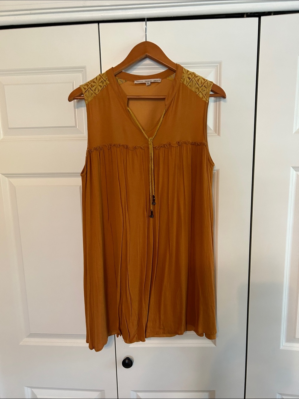 Sleeveless Boho Tunic with Tassel Tie in Mustard